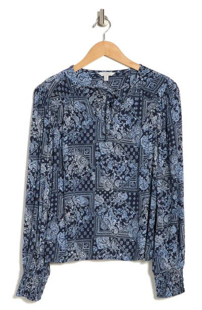 Lucky Brand Alice Paisley Long Sleeve Top In Navy Multi