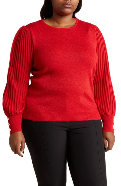 Nanette Lepore Lurex Rib Knit Sweater In Red