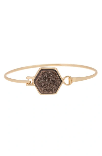 Melrose And Market Hexagonal Druzy Hinged Cuff Bracelet In Brown