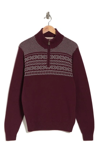 Weatherproof Vintage Fair Isle Partial Zip Cotton Sweater In Deep Burgundy