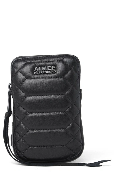 Aimee Kestenberg Capri Quilted Leather Crossbody Phone Bag In Black W/ Shiny Black
