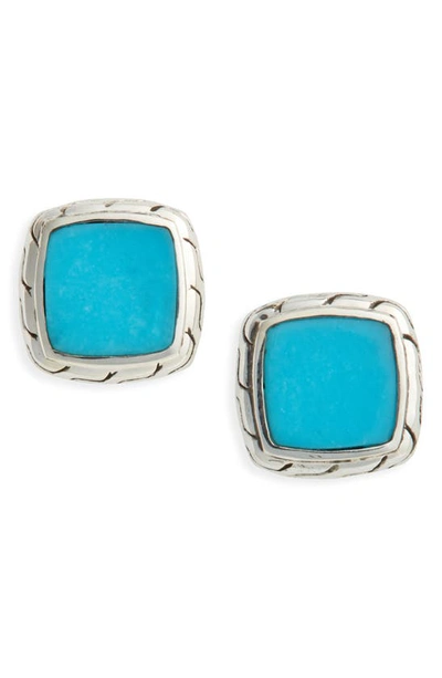 John Hardy Classic Silver Chain Turquoise Stud Earrings In Blue 1