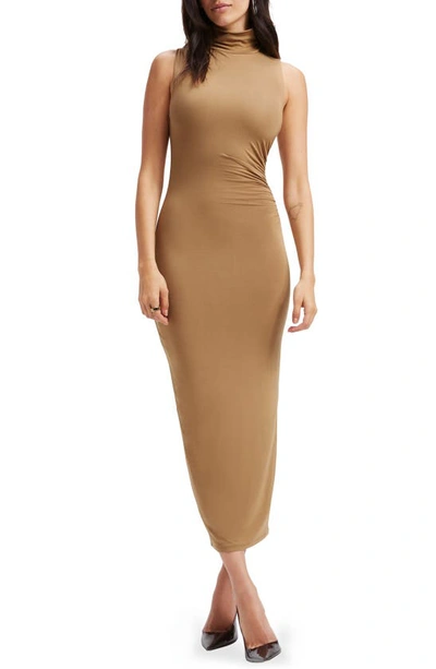 Good American Good Touch Sleeveless Turtleneck Body-con Midi Dress In Pecan001