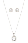Savvy Cie Jewels Stone Pendant Necklace & Cushion Stud Earrings Box Set In White
