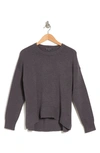 Adrianna Papell Curved Hem Side Slit Crewneck Sweater In Heather Charcoal