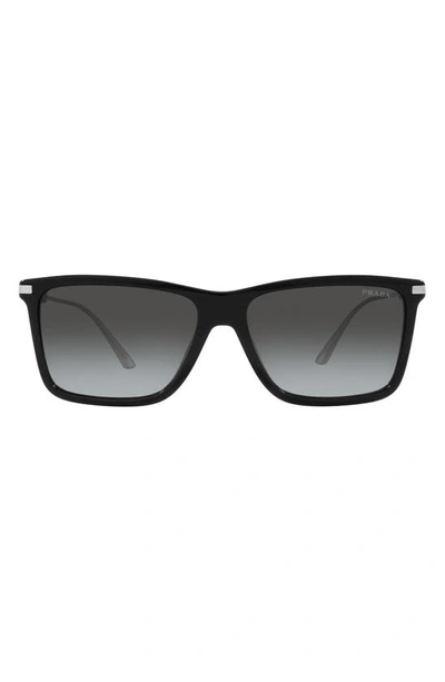 Prada 58mm Gradient Rectangular Sunglasses In Black