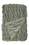 Northpoint Ruched Reversible Faux Fur Throw Blanket In Olive