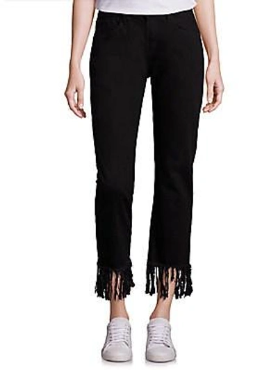 3x1 Straight Crop Fringe Jeans In Black