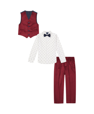 Nautica Kids' Toddler Boys Burgundy Velvet Vest, Pant, Pattern Shirt And Bow-tie, 4 Piece Set In Dark Red