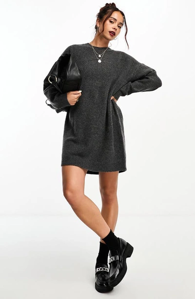 Asos Design Long Sleeve Sweater Dress In Charcoal