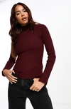 Asos Design Rib Stitch Mock Neck Sweater In Burgundy