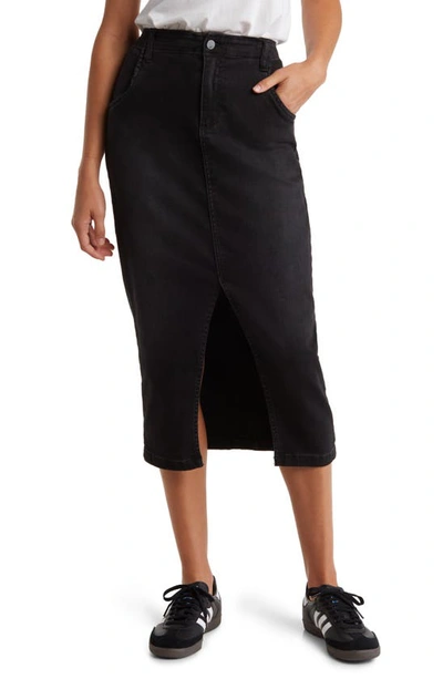 Wash Lab Denim Daily Slit Denim Midi Skirt In Brush Black