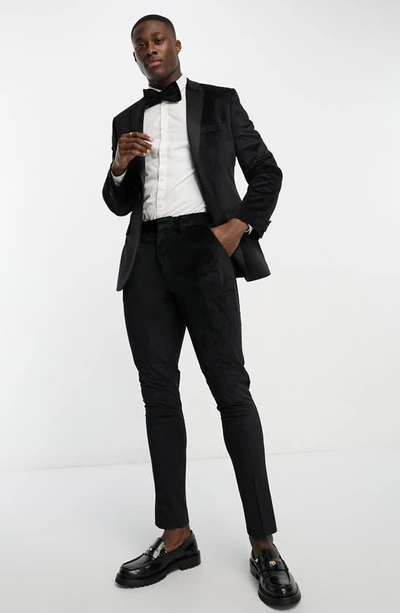 Asos Design Skinny Velvet Tuxedo Trousers In Black