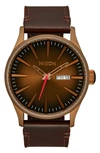 Nixon The Sentry Leather Strap Watch, 42mm In Bronze / Black