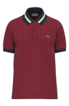 Lacoste Monogram Jacquard Polo In Swm Pinot/ Rouge