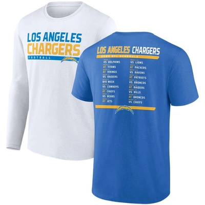 Fanatics Branded Powder Blue/white Los Angeles Chargers Two-pack 2023 Schedule T-shirt Combo Set In Powder Blue,white