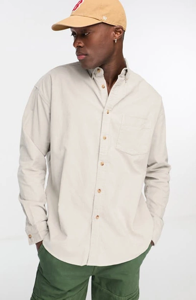 Asos Design Oversize Corduroy Button-down Shirt In Stone