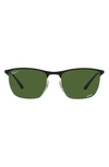 Ray Ban 57mm Polarized Square Sunglasses In Silver Black