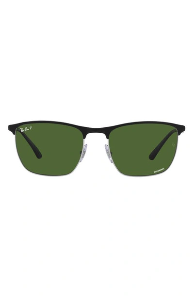 Ray Ban 57mm Polarized Square Sunglasses In Silver Black