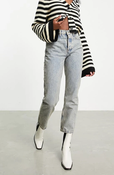 Topshop Editor High Waist Straight Leg Jeans In Light Blue