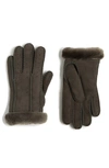 Ugg Perforated Genuine Shearling Suede Gloves In Olive