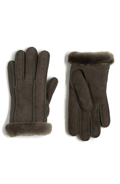 Ugg Perforated Genuine Shearling Suede Gloves In Olive