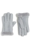 Ugg Perforated Genuine Shearling Suede Gloves In Elephant Grey