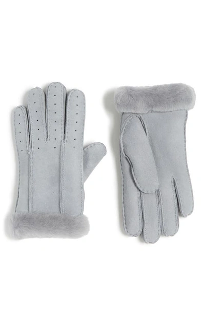 Ugg Perforated Genuine Shearling Suede Gloves In Elephant Grey