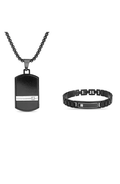 Nautica Dog Tag Pendant Necklace & Bracelet Set In Black
