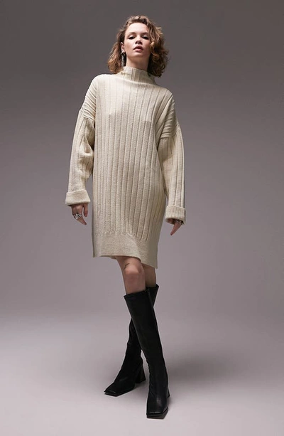 Topshop Oversize Long Sleeve Sweater Dress In Stone