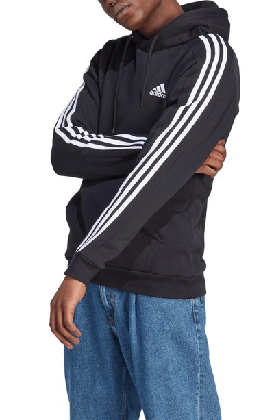 Adidas Originals Fleece 3-stripes Hoodie In Black,wht