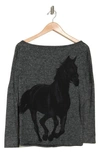 Go Couture Dolman Pullover Sweater In Black Print 1