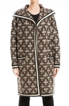 Max Studio Jacquard Sweater Coat In Black/taupe