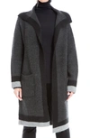 Max Studio Jacquard Sweater Coat In Charcoal