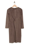 Donna Karan Front Twist Long Sleeve Faux Suede Dress In Taupe