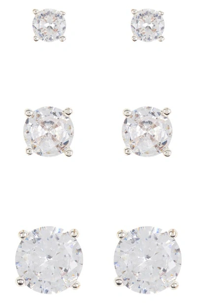 Nordstrom Rack Crystal Stud 3-piece Earrings Set In Clear- Silver