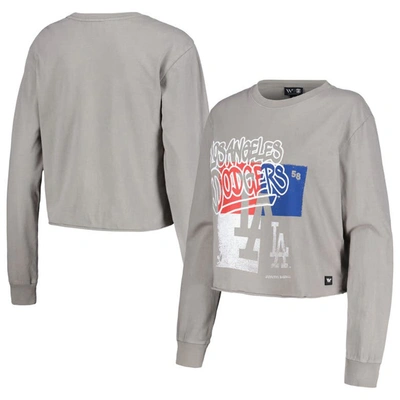 The Wild Collective Grey Los Angeles Dodgers Cropped Long Sleeve T-shirt