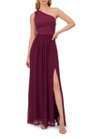 Adrianna Papell One-shoulder Georgette Gown In Purple