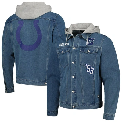 The Wild Collective Indianapolis Colts Hooded Full-button Denim Jacket In Blue