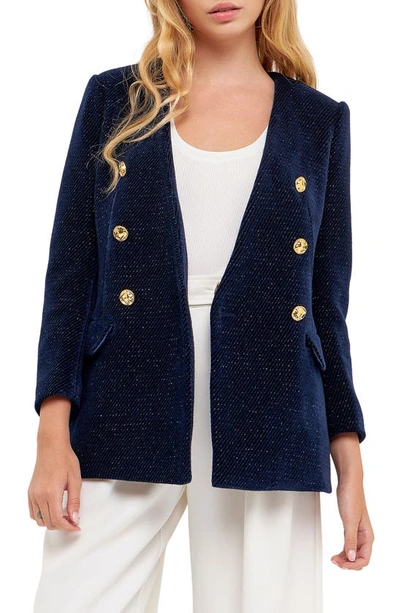 English Factory Texture Metallic Double Breasted Jacket In Navy