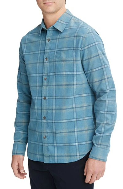 Vince Plaid Cotton Corduroy Button-up Shirt In Blue Line/sandstone