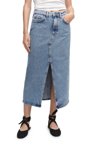 Mango Denim Midi Skirt In Medium Blue