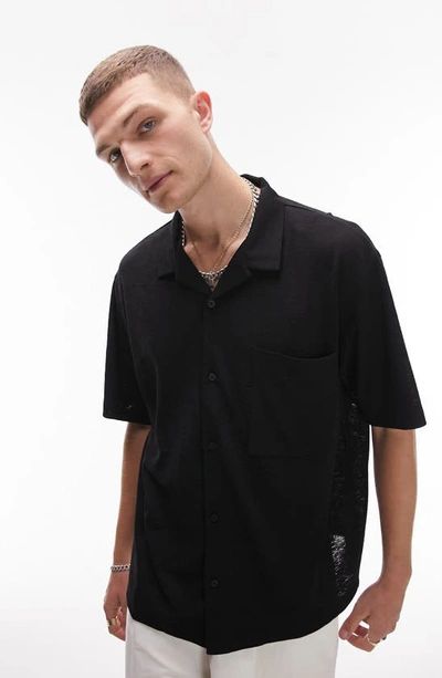 Topman Oversize Jersey Camp Shirt In Black