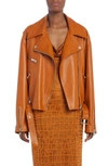 Versace Leather Biker Jacket In 1na60-caramel