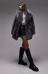 Topshop Mid Length Faux Fur Coat In Gray