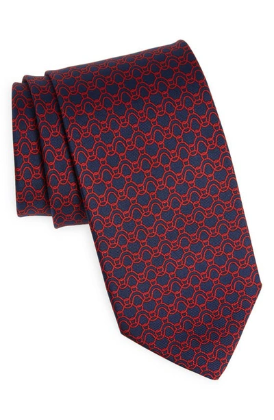 Ferragamo Man Wave Print Silk Tie In Navy Blue/red