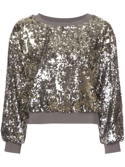 Alice And Olivia Alice + Olivia Smith Sequined Cropped Sweatshirt In Antique Silver