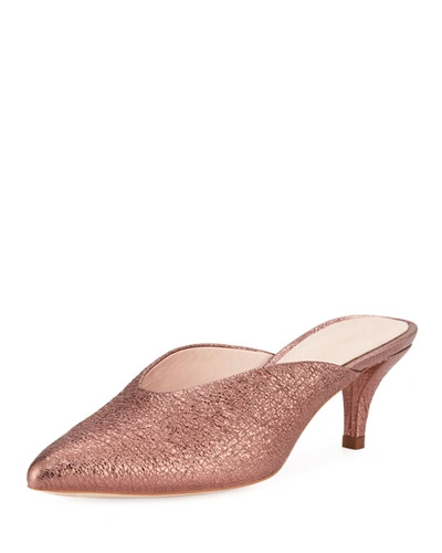 Loeffler Randall Juno Metallic Kitten-heel Mule Slide In Rose Quartz