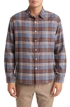 Nn07 Deon 5465 Plaid Organic Cotton Flannel Button-up Shirt In Blue/ Brown Check