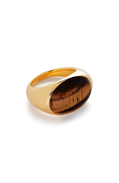 Monica Vinader Kate Young Tiger-eye Signet Band Ring In 18k Gold Vermeil